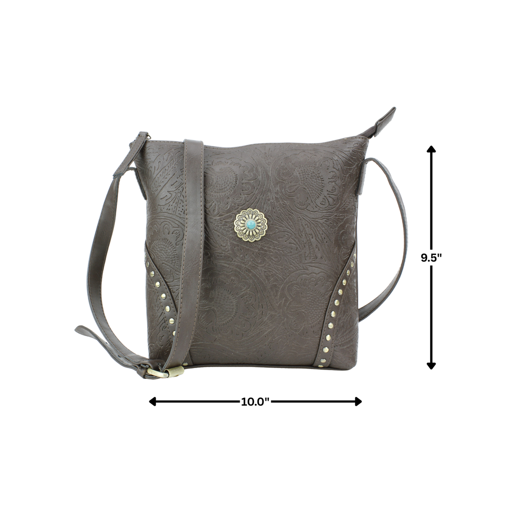 Vegan Leather Filigree Messenger with Concho RMHB 40 2504: Tan