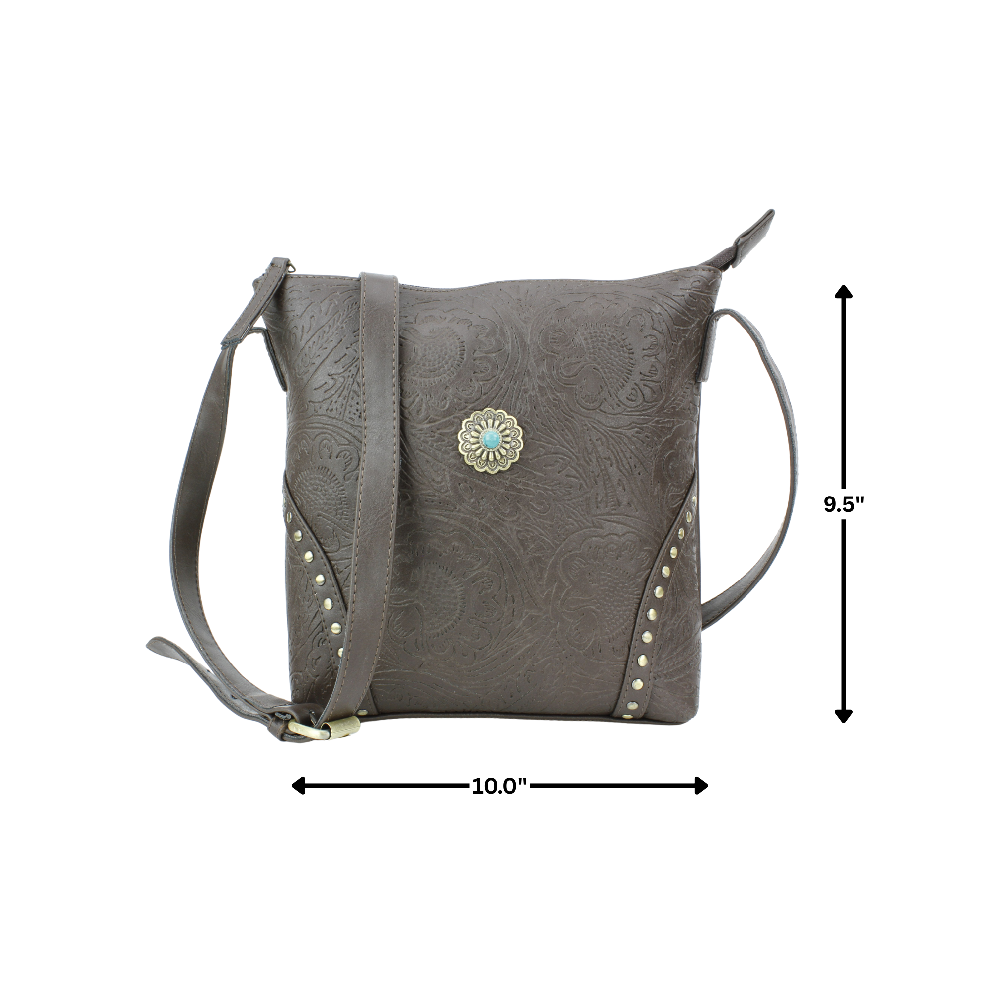 Vegan Leather Filigree Messenger with Concho RMHB 40 2504: Tan