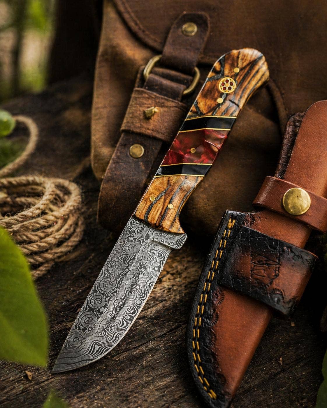 Hand-Forged Damascus Steel Drop Point Knife