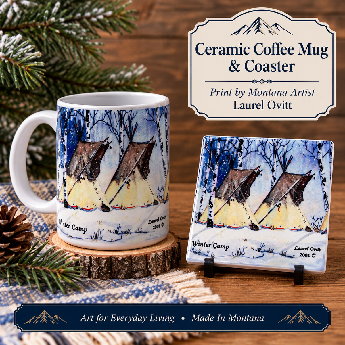Winter Camp Ceramic Coaster