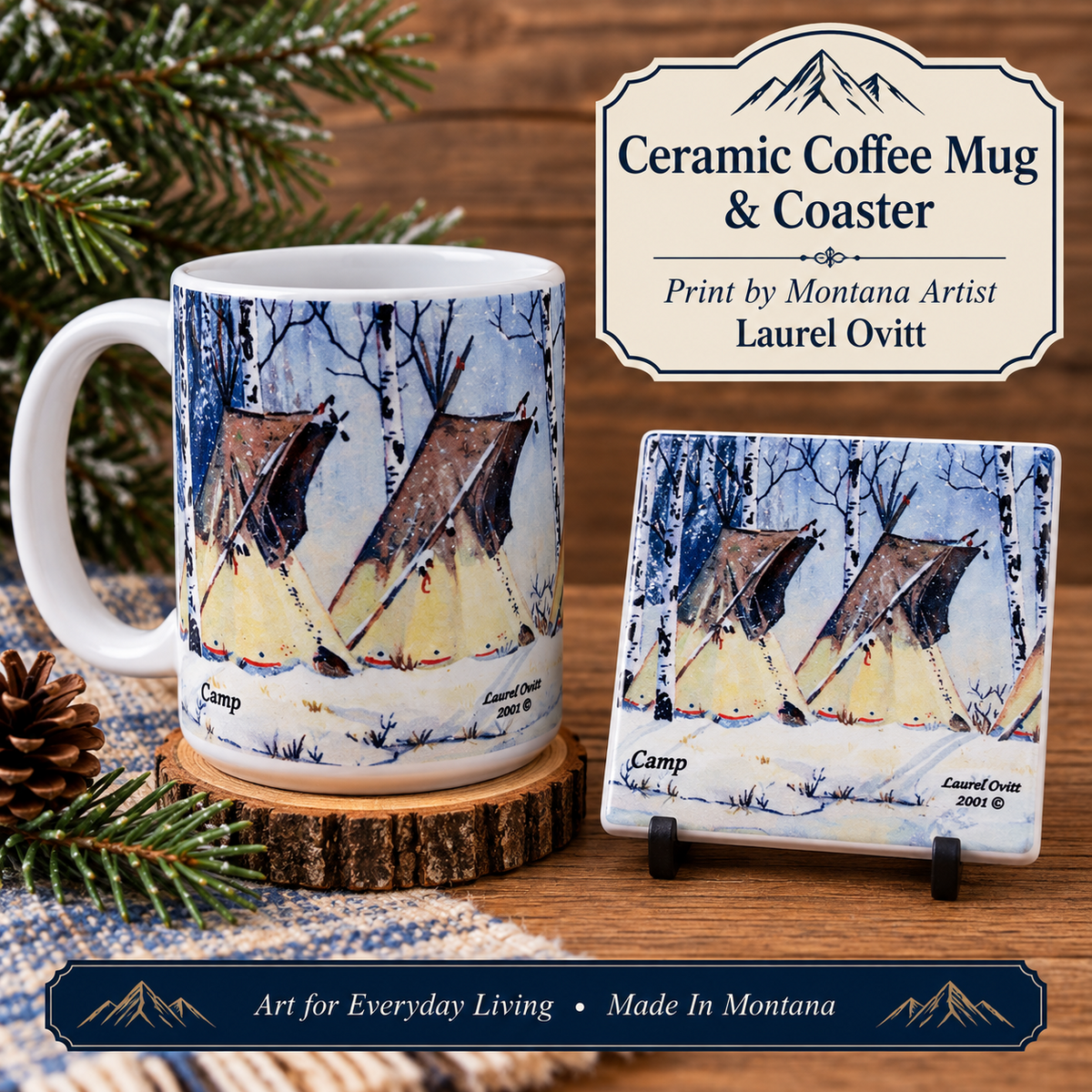 Winter Camp Ceramic Coaster