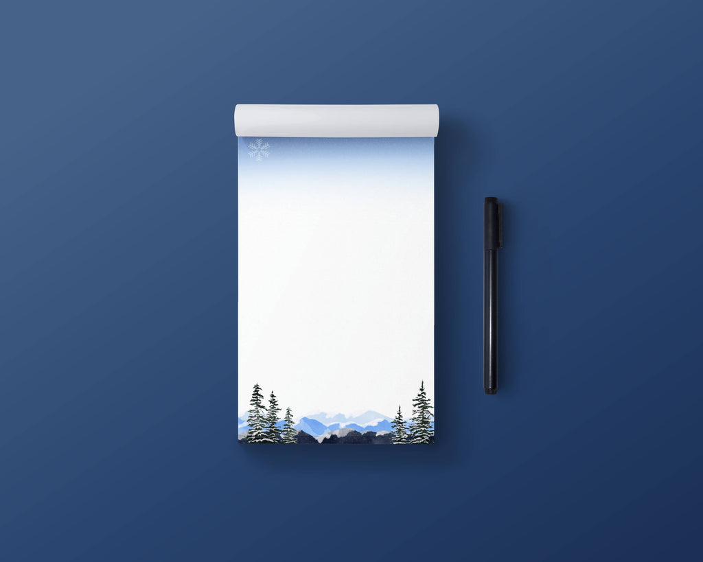 Winter Mountain Tree Snow Notepad - 5" x 8" Lined or Unlined: Lined