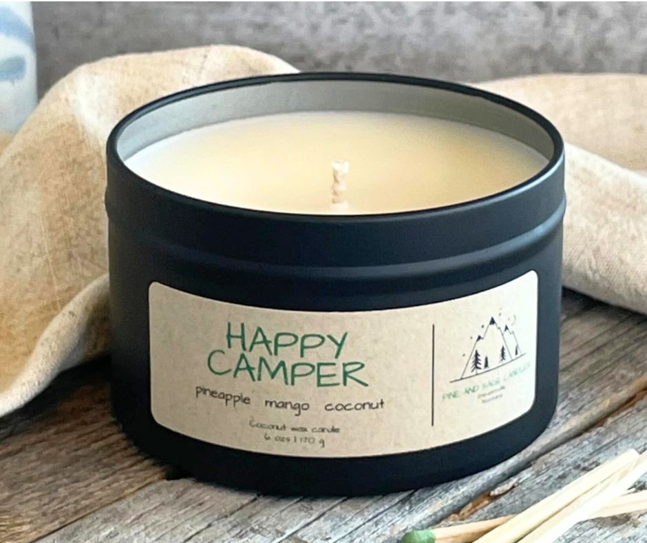 Happy Camper-6 oz Black Matte Candle Tin: 6 oz