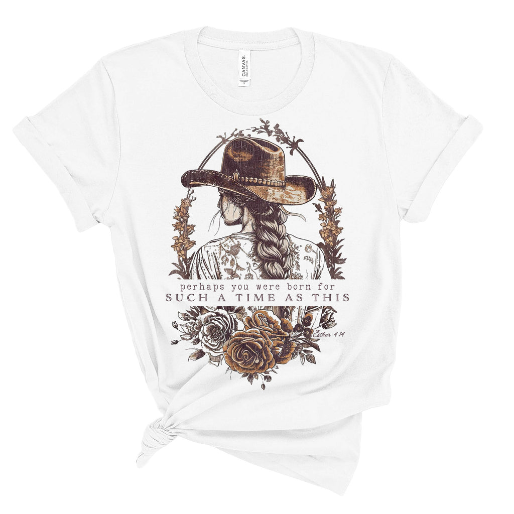 Made for Such a Time Faith-Inspired Cowgirl Western T-Shirt: Brown on White / L