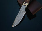 DAMASCUS STEEL FIXED BLADE KNIFE WITH WALNUT & STAG HORN HANd