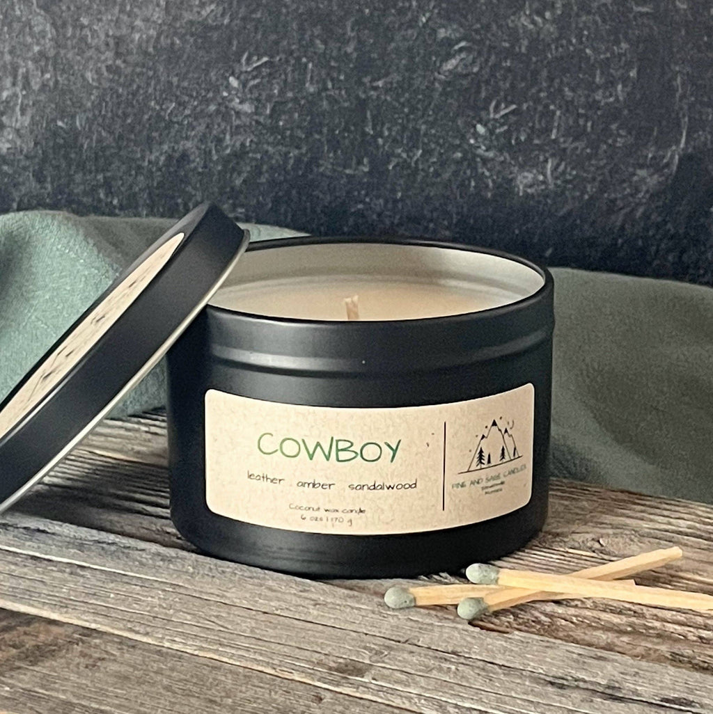 Cowboy-6 oz. Black Matte Candle Tin: 6 oz