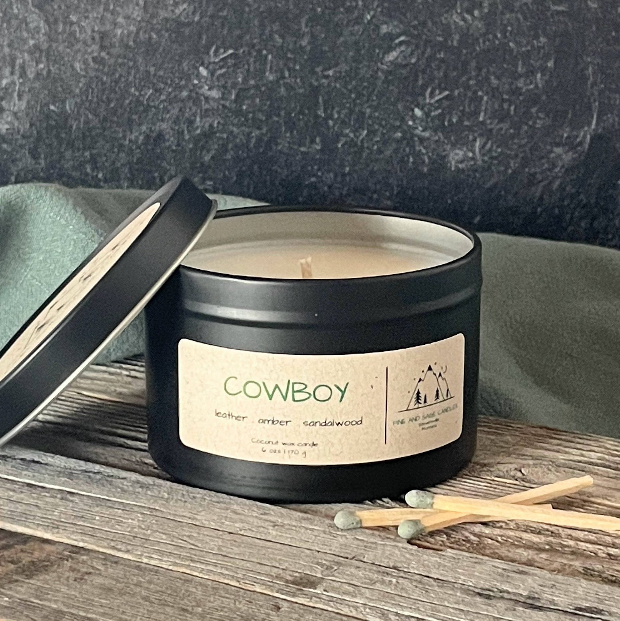 Cowboy-6 oz. Black Matte Candle Tin: 6 oz