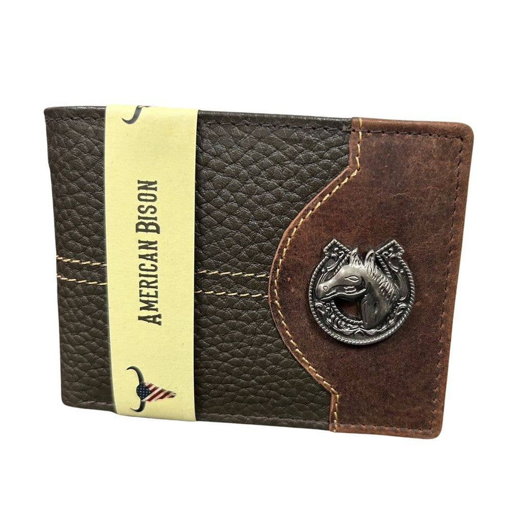 Mixed Media Two Tone Bifold Rodeo Wallet w/ Medallion AB1916: Black / Eagle