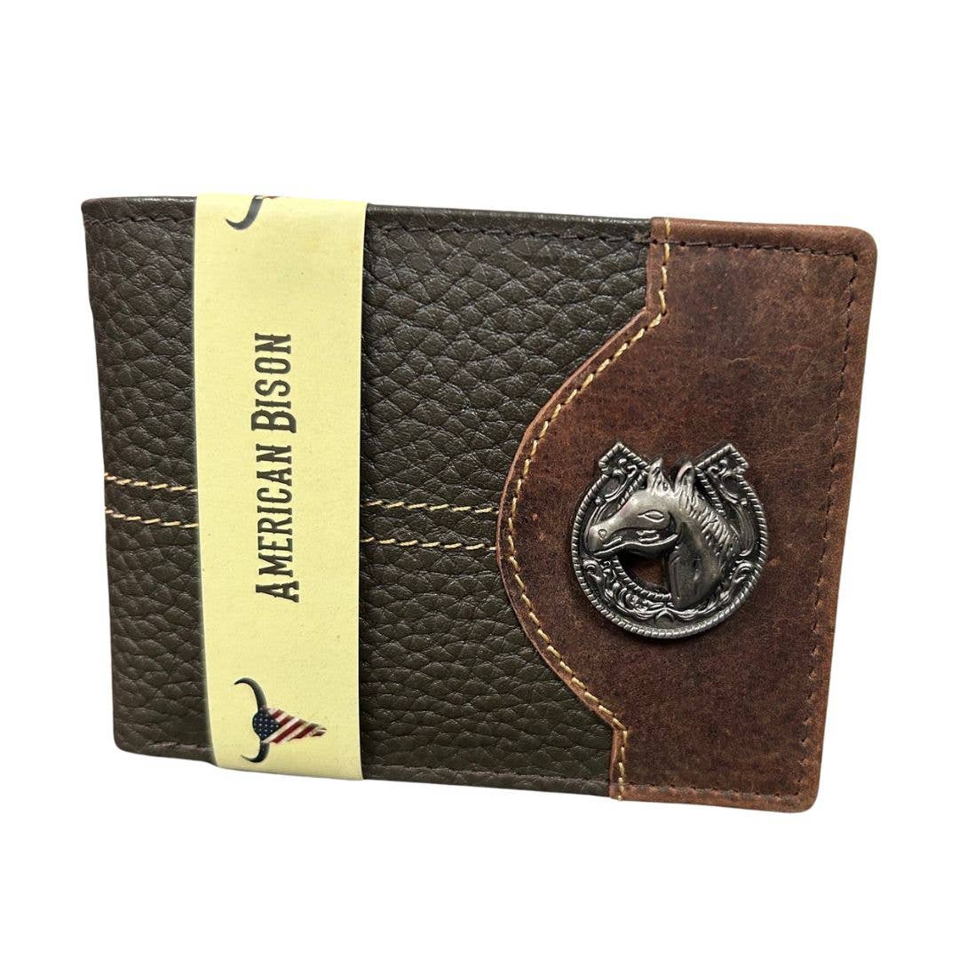 Mixed Media Two Tone Bifold Rodeo Wallet w/ Medallion AB1916: Black / Eagle
