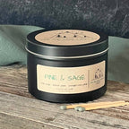 Pine & Sage-6 oz. Black Matte Candle Tin: 6 oz