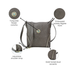 Vegan Leather Filigree Messenger with Concho RMHB 40 2504: Tan