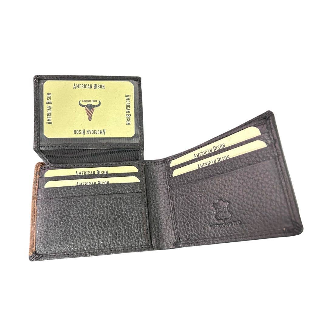 Mixed Media Two Tone Bifold Rodeo Wallet w/ Medallion AB1916: Black / Eagle