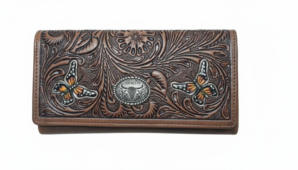 Women’s Brown Leather Wallet Floral Butterfly ABLW 18-25201