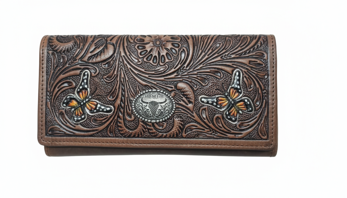 Women’s Brown Leather Wallet Floral Butterfly ABLW 18-25201