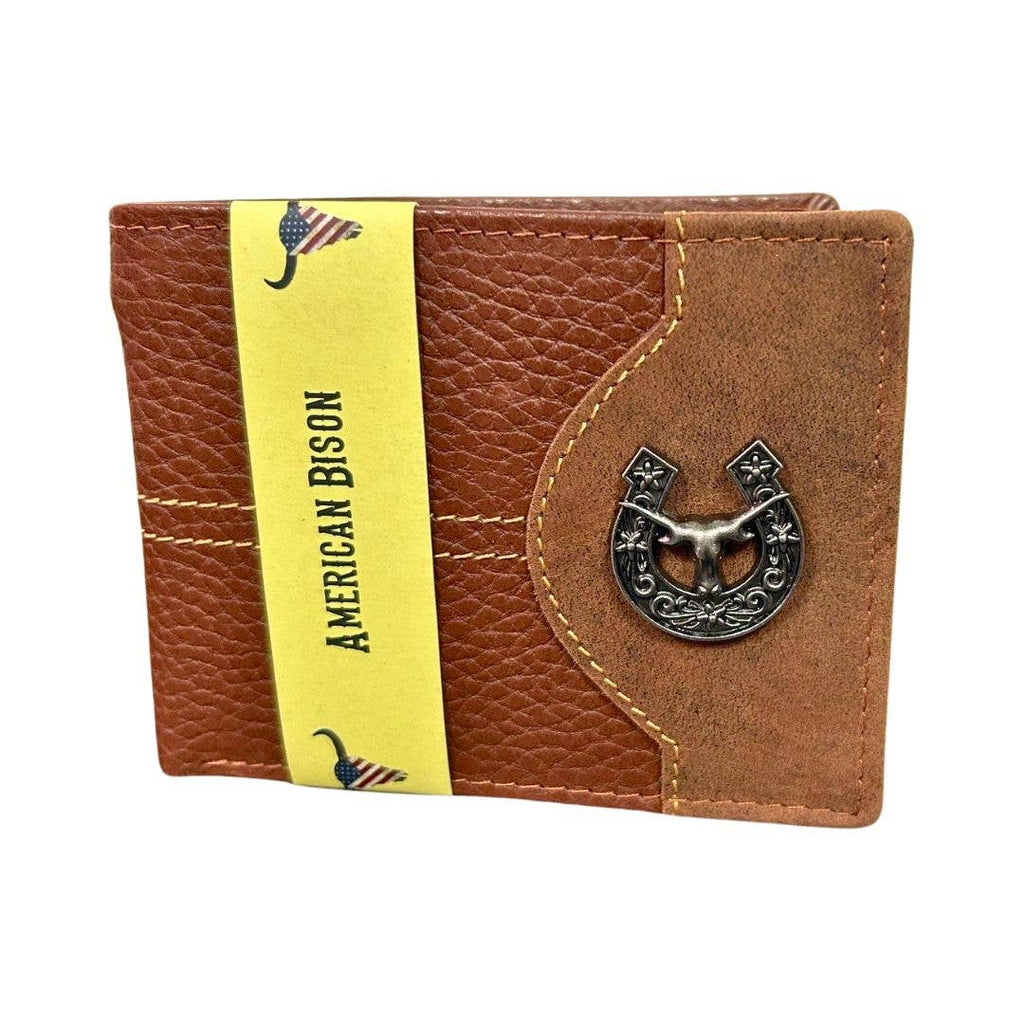 Mixed Media Two Tone Bifold Rodeo Wallet w/ Medallion AB1916: Black / Eagle