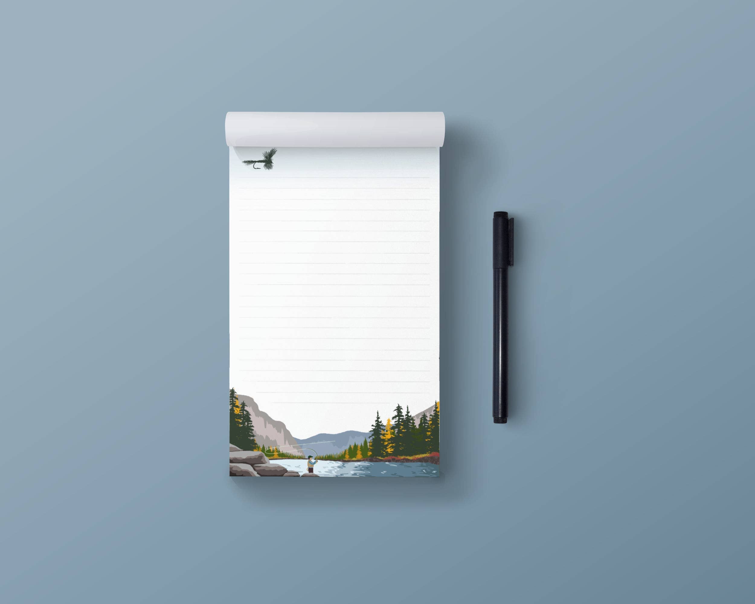 Fly Fishing River Male Notepad 5"x8" Lined or Unlined: Lined