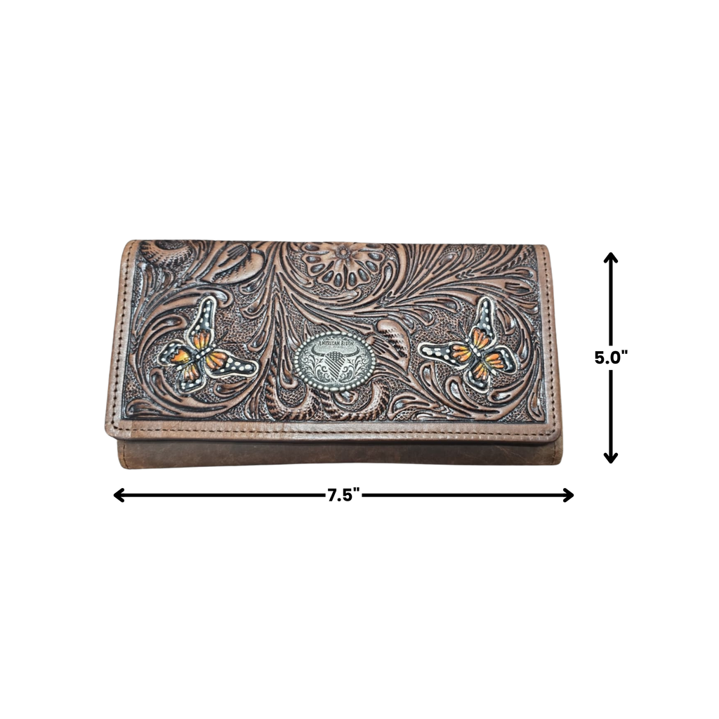Women’s Brown Leather Wallet Floral Butterfly ABLW 18-25201