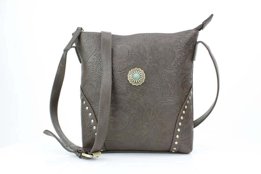 Vegan Leather Filigree Messenger with Concho RMHB 40 2504: Tan