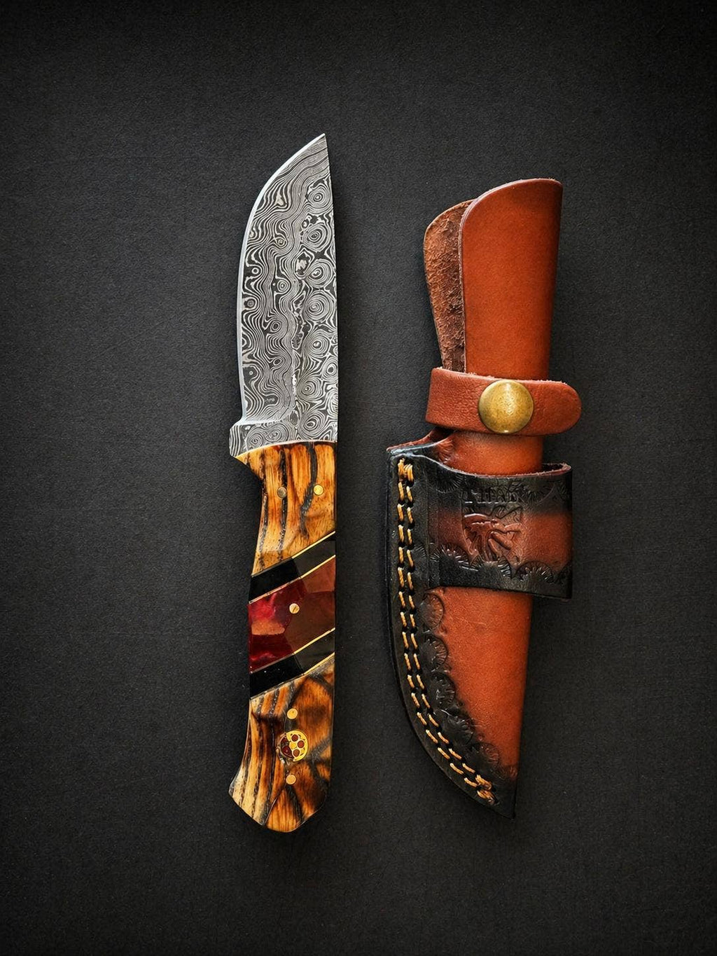 Hand-Forged Damascus Steel Drop Point Knife