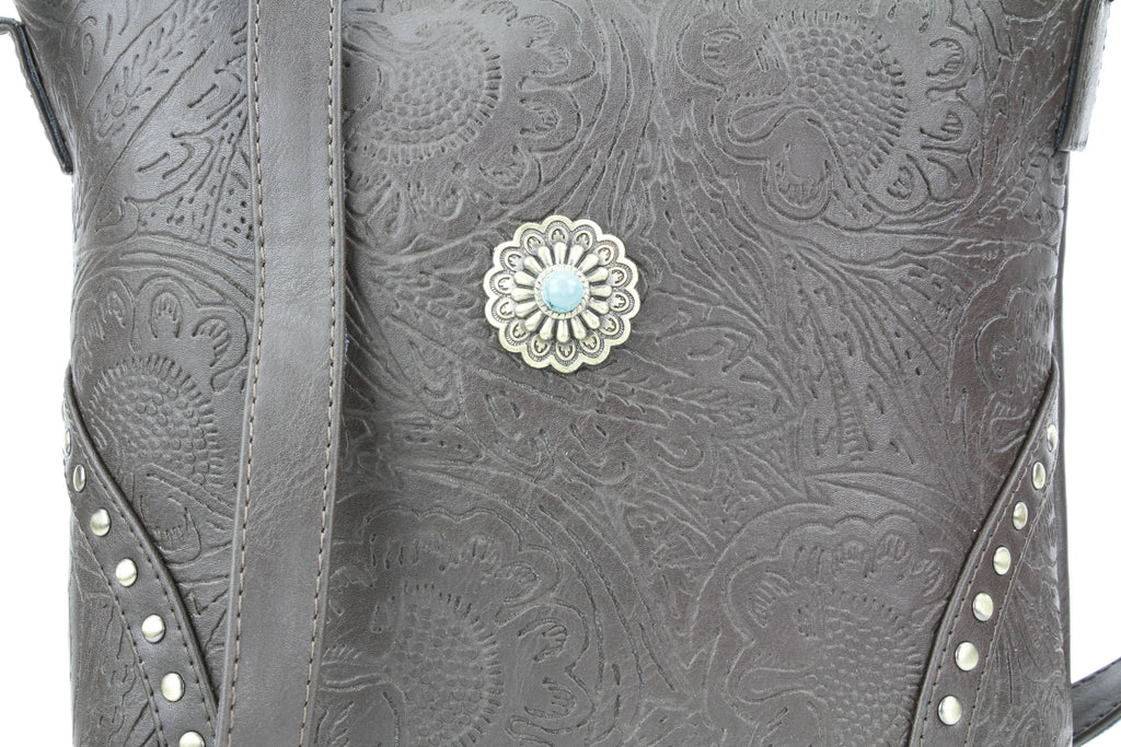 Vegan Leather Filigree Messenger with Concho RMHB 40 2504: Tan