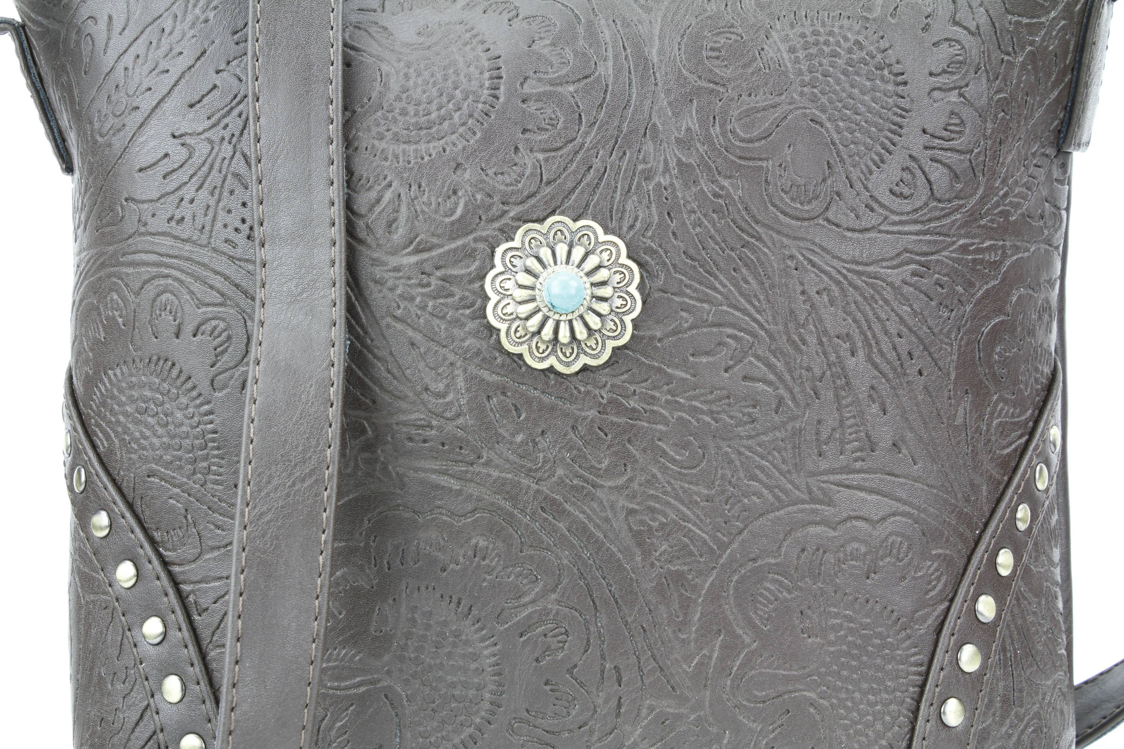 Vegan Leather Filigree Messenger with Concho RMHB 40 2504: Tan