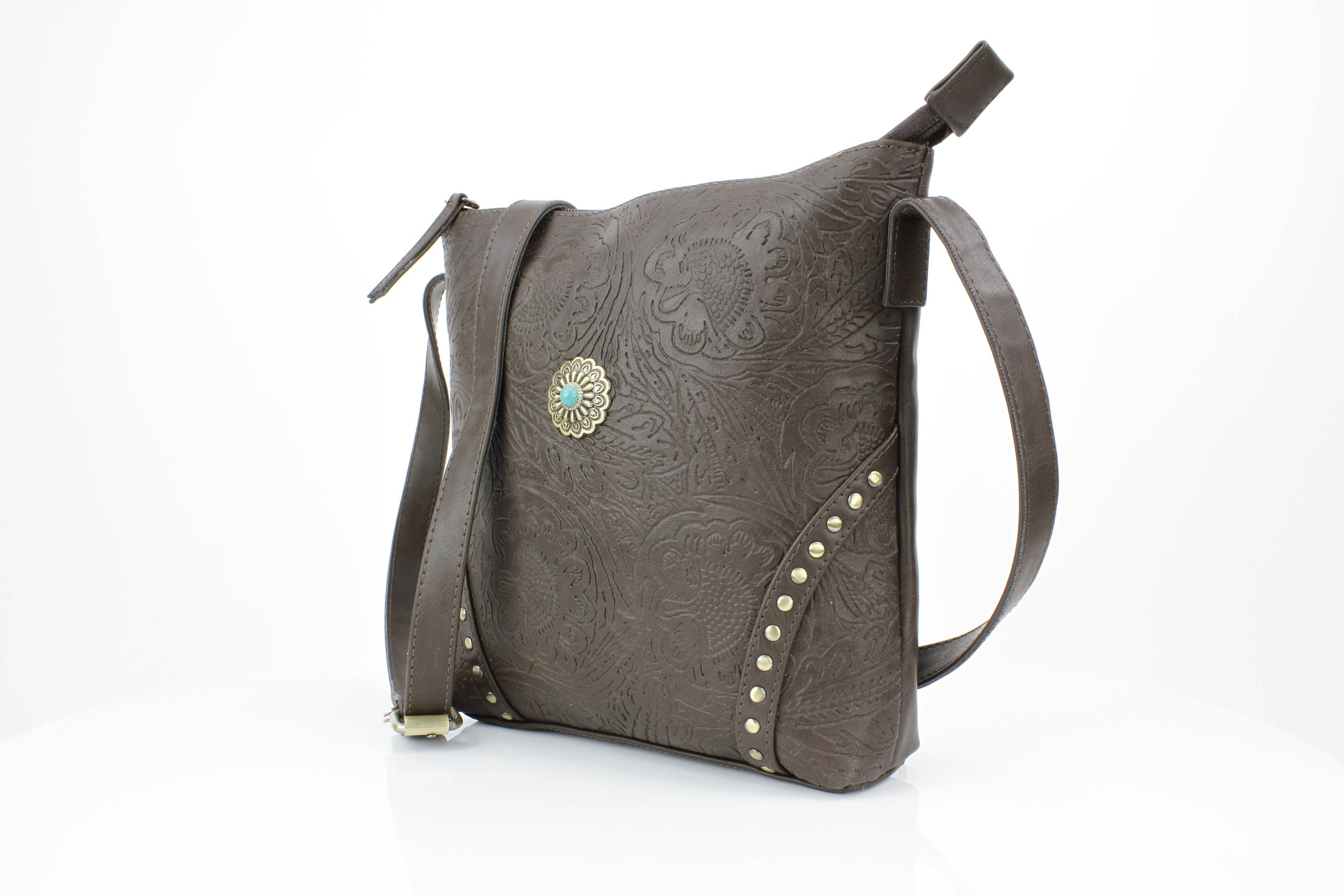 Vegan Leather Filigree Messenger with Concho RMHB 40 2504: Tan
