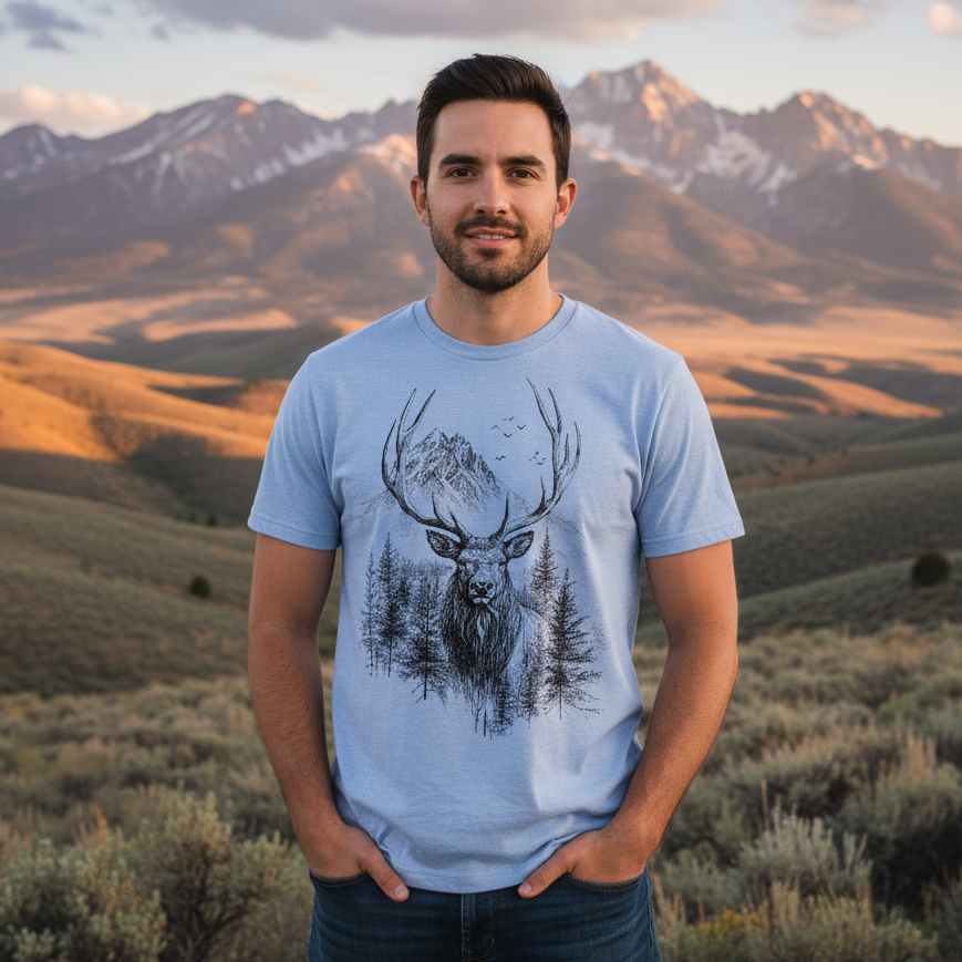 Elk Mountain Unisex Wildlife T-Shirt - Medium