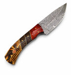 Damascus Steel Drop Point Skinning Knife – Tiger Bamboo, Wenge & Rosewood Handle -TKT-6