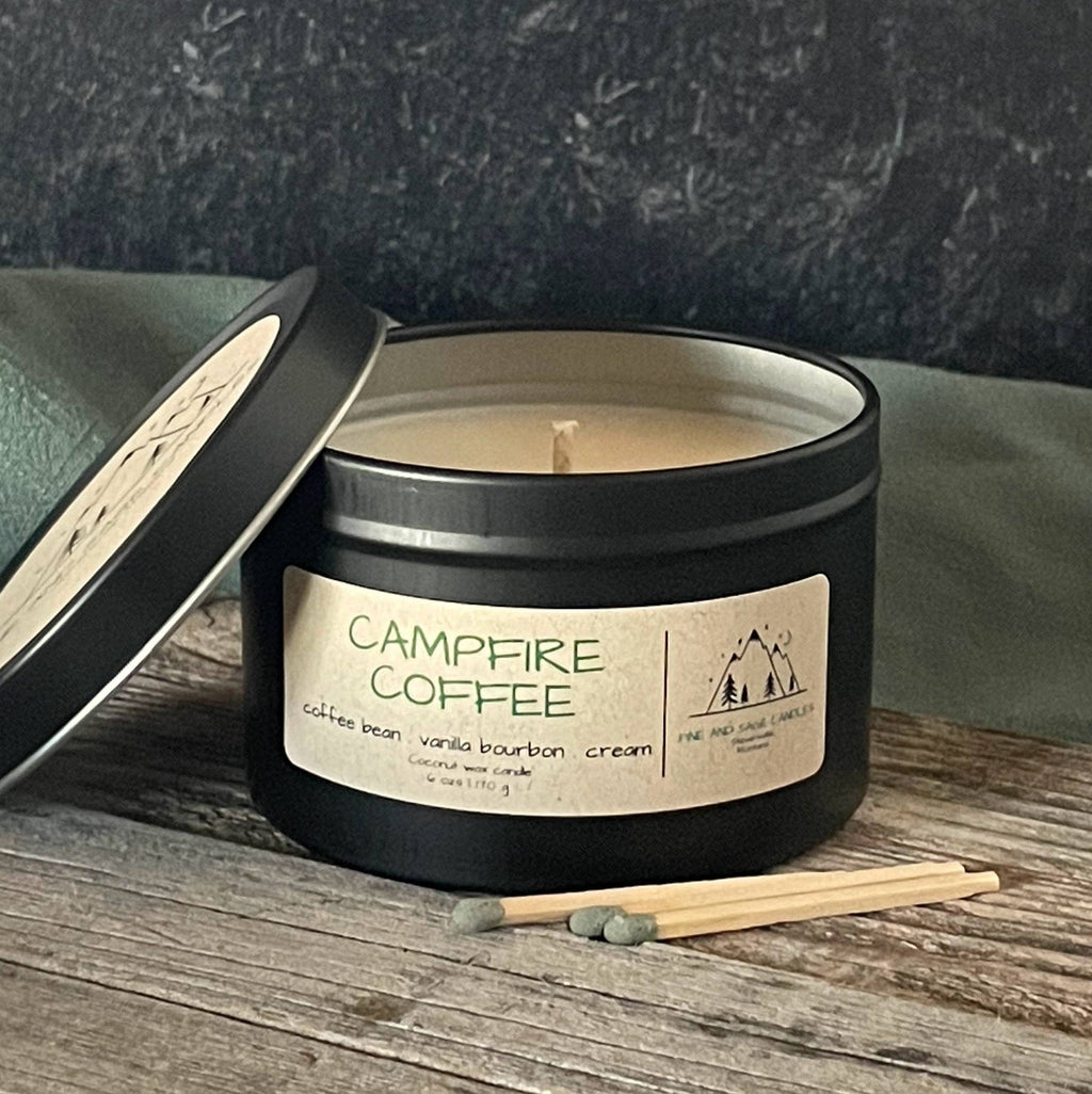 Campfire Coffee-6 oz. Black Matte Candle Tin: 6 oz