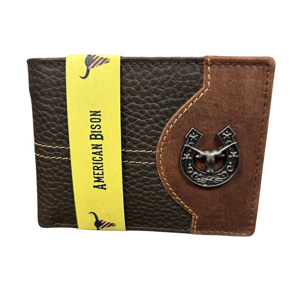 Mixed Media Two Tone Bifold Rodeo Wallet w/ Medallion AB1916: Black / Eagle