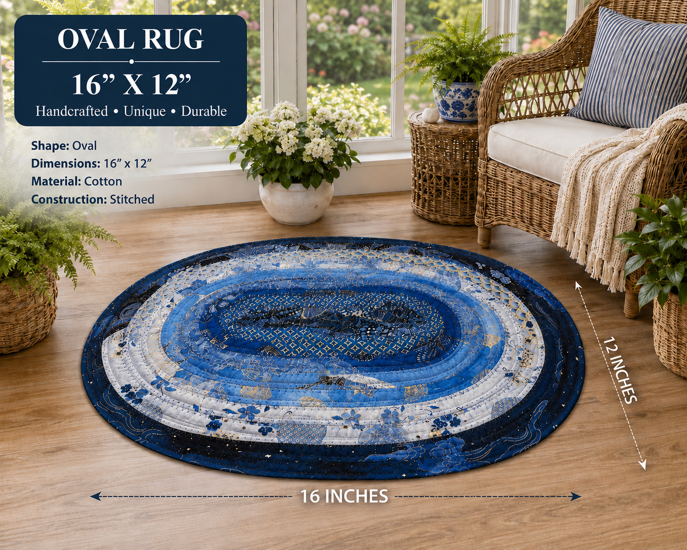 Bright Blue Platter Handmade Rug