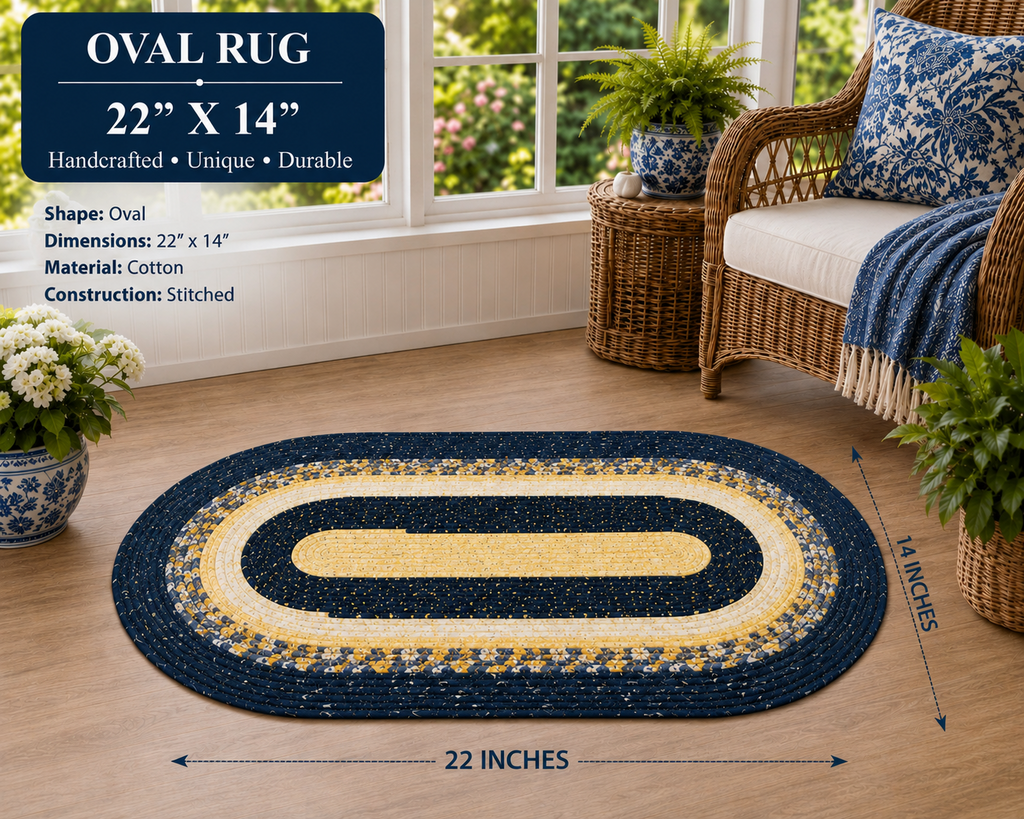 Navy Blue & Yellow Handmade Rug