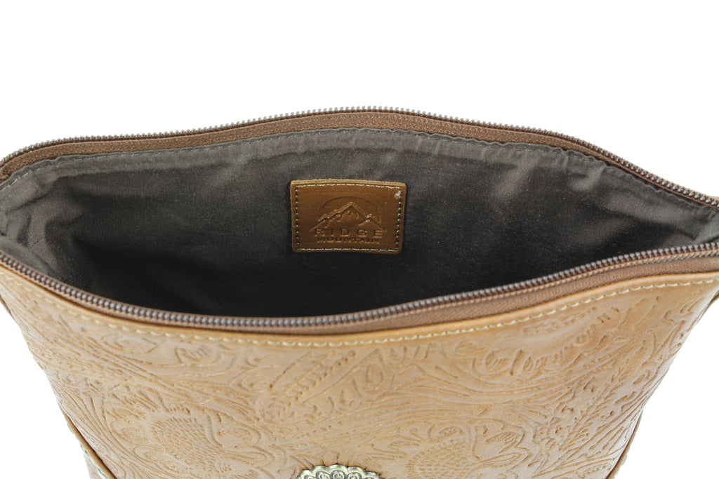 Vegan Leather Filigree Messenger with Concho RMHB 40 2504: Tan