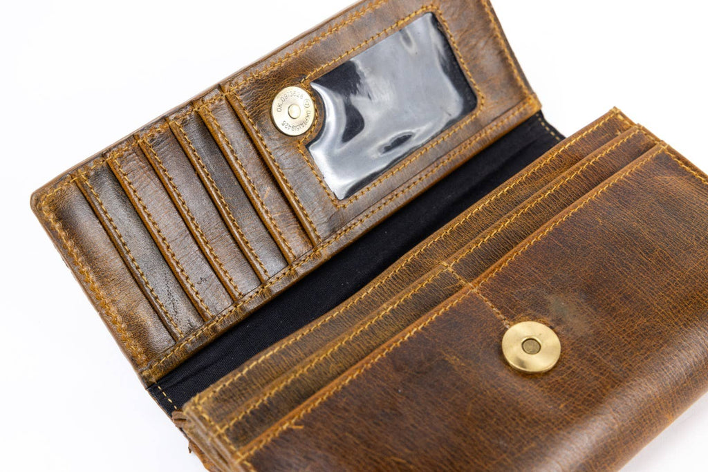 Women’s Brown Leather Wallet Floral Butterfly ABLW 18-25201