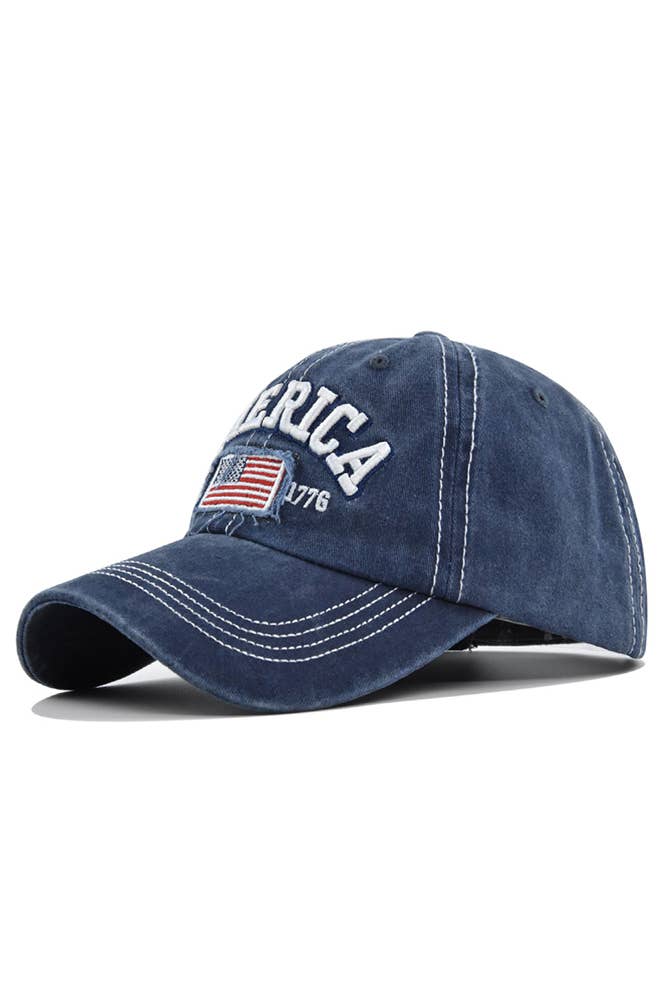 America Flag Embroidered Baseball Cap - Navy / One Size