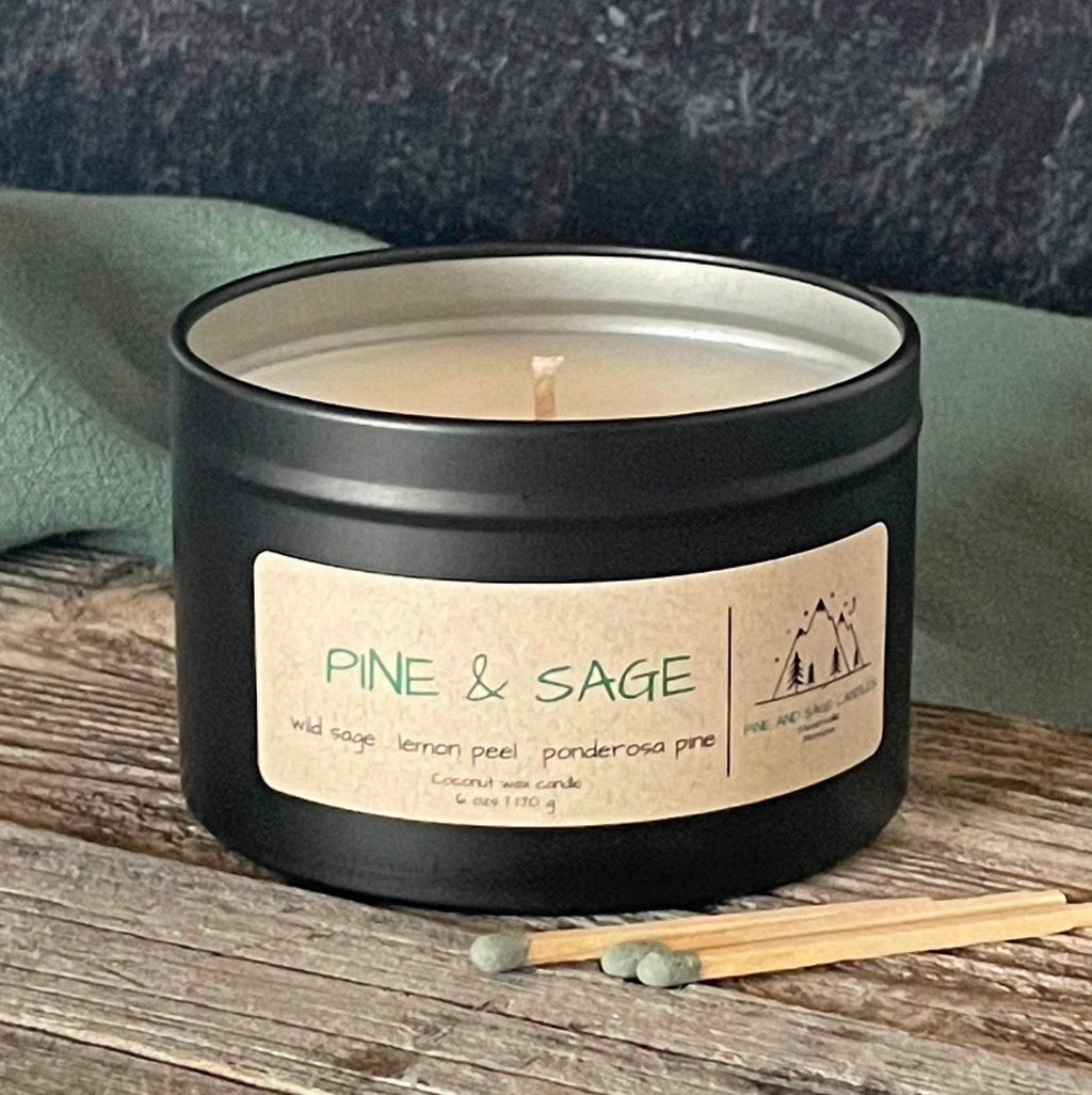 Pine & Sage-6 oz. Black Matte Candle Tin: 6 oz