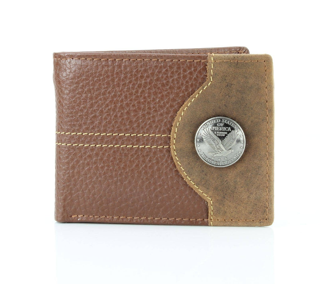 Mixed Media Two Tone Bifold Rodeo Wallet w/ Medallion AB1916: Black / Eagle