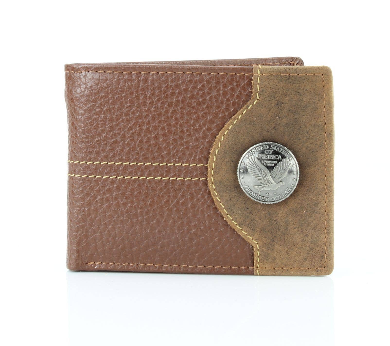 Mixed Media Two Tone Bifold Rodeo Wallet w/ Medallion AB1916: Black / Eagle