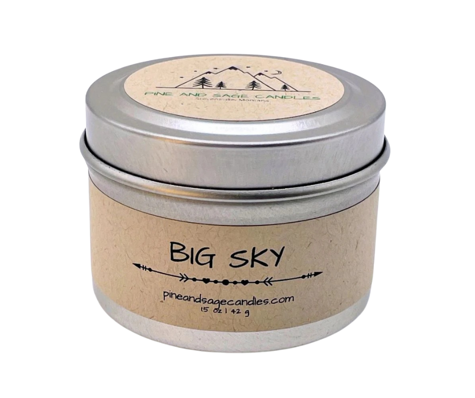 Pine and Sage. Silver Matte Candle Tin: 2 oz