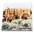 Wagon with large wheels on a ceramic tile, featuring 'Engel's Coach Shop' branding.