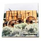 Wagon with large wheels on a ceramic tile, featuring 'Engel's Coach Shop' branding.