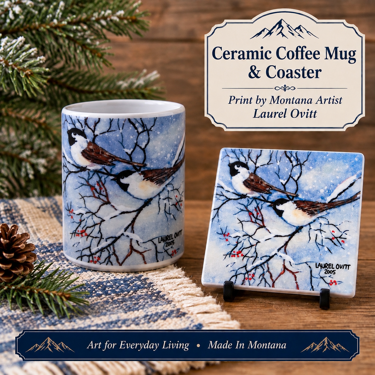 Ceramic Coasters - Chickadees