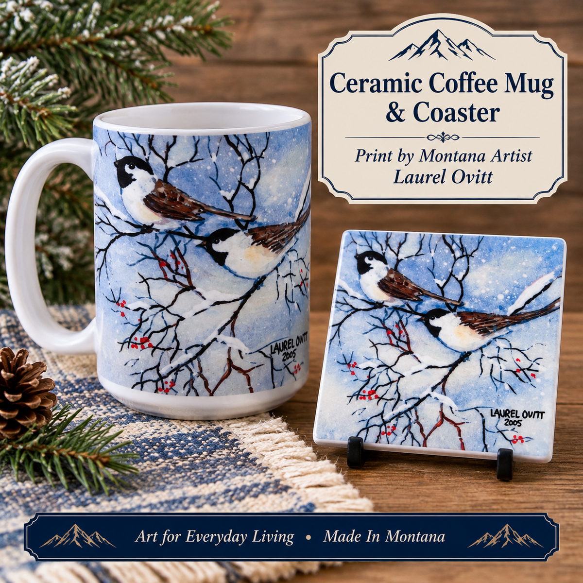 Ceramic Coasters - Chickadees