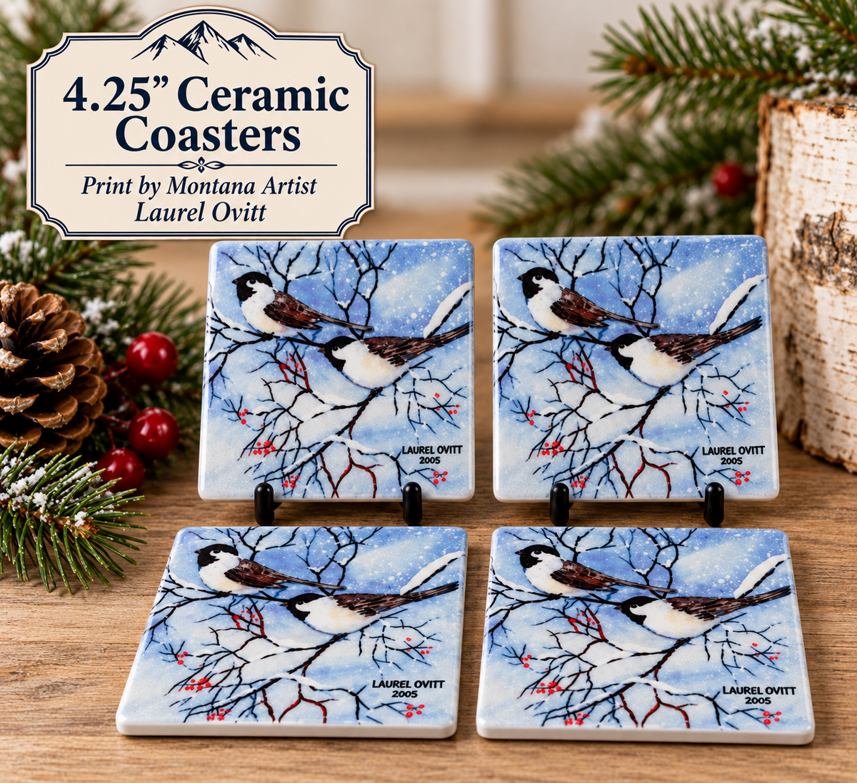 Ceramic Coasters - Chickadees