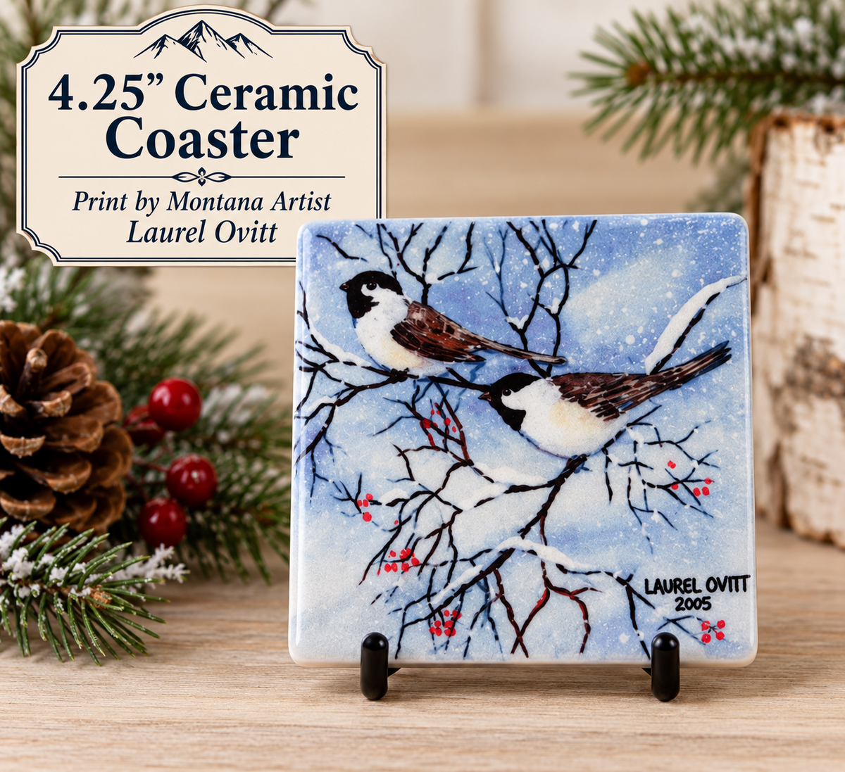 Ceramic Coasters - Chickadees