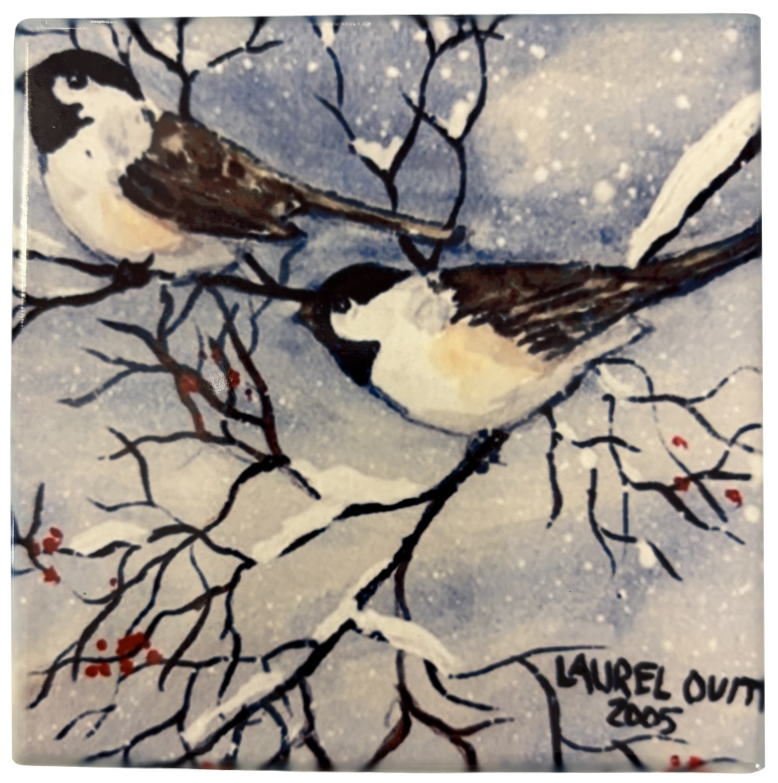 Chickadees Ceramic Coaster