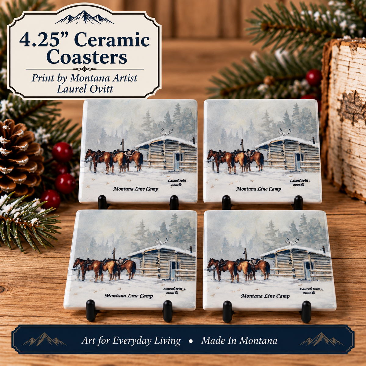 Montana Line Camp Ceramic Coaster