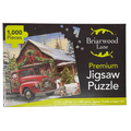 Jigsaw puzzle packaging with a red truck and cabin design, featuring Briarwood Lane branding.