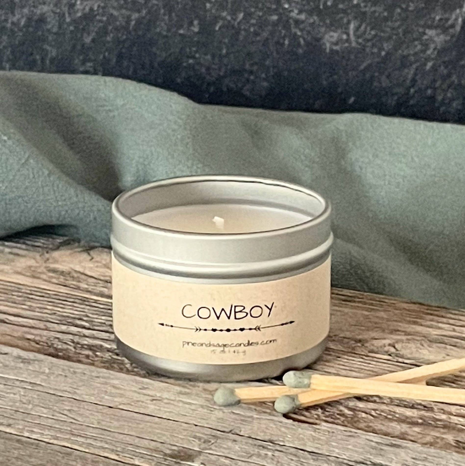 Pine and Sage. Silver Matte Candle Tin: 2 oz