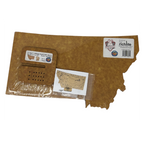 Brown decorative item shaped like a state, with packaging and Richlite label.